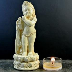 vedic statue - baby krishna playing flute - 5.5"