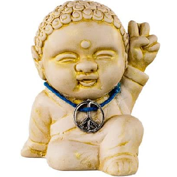Buddha with Peace Sign - Gypsum 2.5"