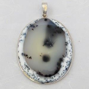Large dendritic agate pendant in sterling silver