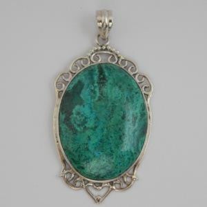 Oval Chrysocolla Pendant set in 925 Sterling Silver