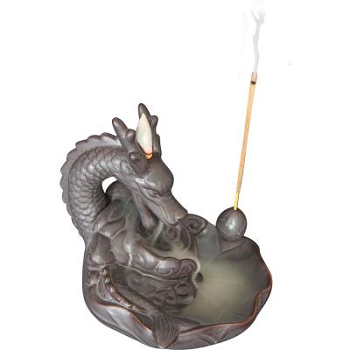 Backflow Incense Burner - Smiling Dragon - Ceramic 6"