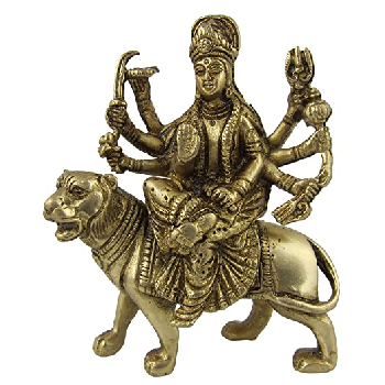 Durga on a Lion - Brass 5"