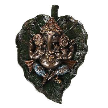 Ganesha on a Peepal Leaf - Resin Plaque