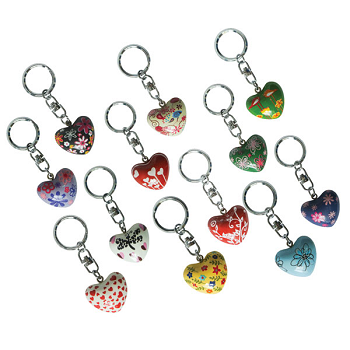 Flowered, Hand-Painted Heart Key Chain