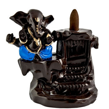 Backflow Incense Burner - Ganesh - Painted Resin 6"