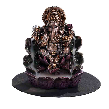 Ganesh on Lotus Backflow Incense Burner - Resin 6.25"