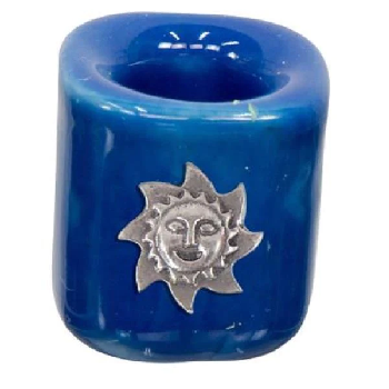 Spell Candle Holder -  Dark Blue Sun - Ceramic 1.25"