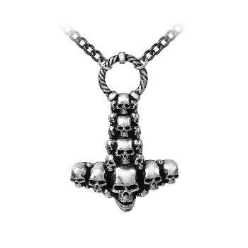 Pewter Necklace - Skull Mjolnir