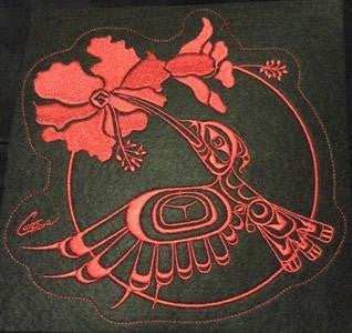 Embroidery Iron On Patch - Hummingbird -  7.75" Square - Gene Suyu